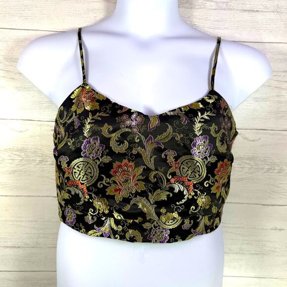 VTG Asian black y2k satin Large cami crop Corset whimsygoth grunge steampunk emo - Picture 1 of 5